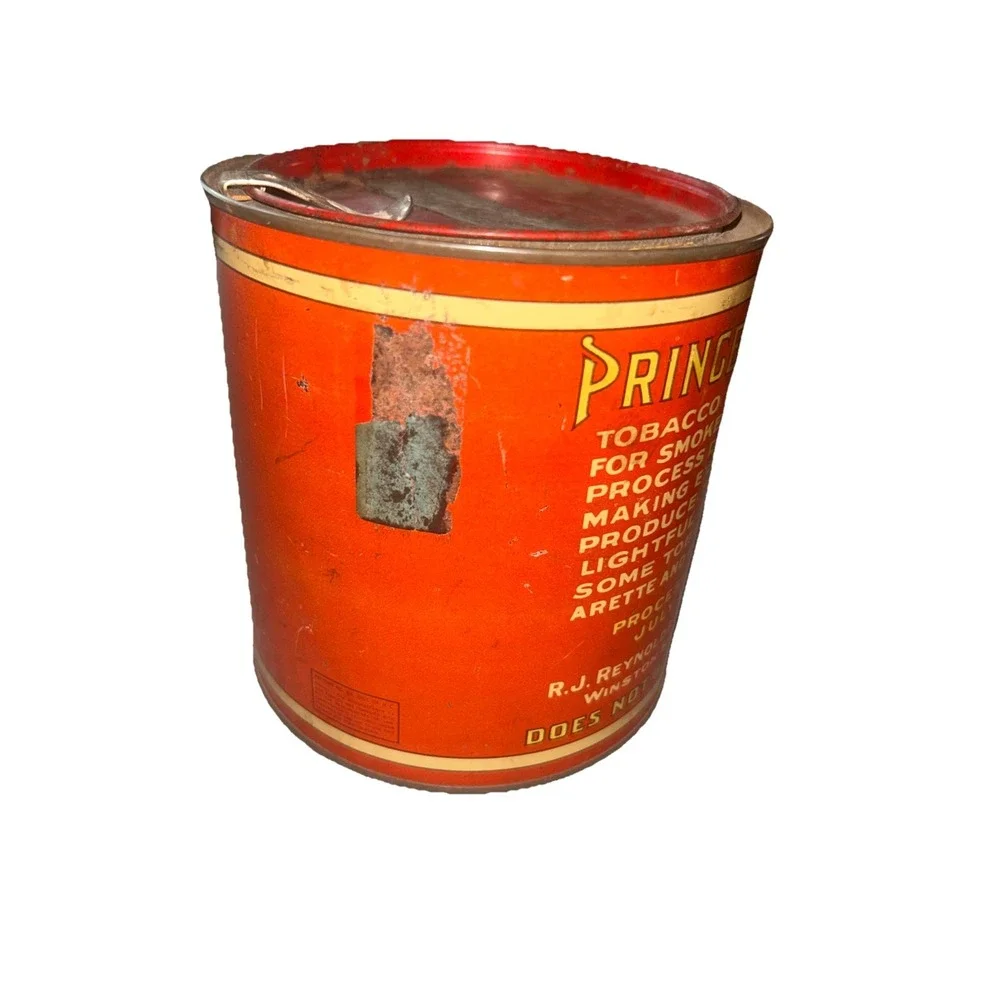 VINTAGE PRINCE ALBERT CRIMP CUT TOBACCO  EMPTY STORAGE TIN RED/WHITE DECORATIVE